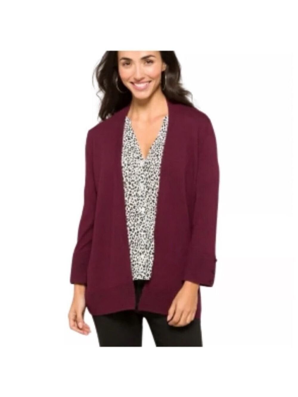 Evolution by Cyrus Myna Plum Open-Front Sweater With Buttons Sz S NWT
